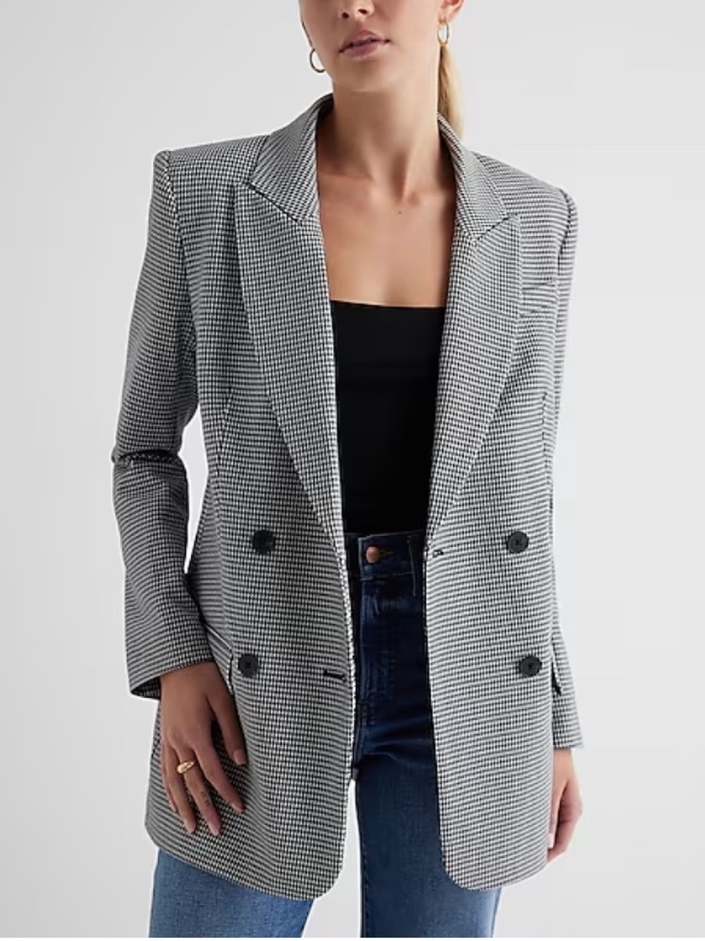 Express Houndstooth Double Breasted Oversized Blazer Classic Black White Size M